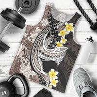 Brown and Black Hawaii Shark Tattoo Men Tank Top Puakenikeni Lei Plumeria Polynesian Pattern - Polynesian Pride