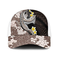 Brown and Black Hawaii Shark Tattoo Mesh Trucker Cap Puakenikeni Lei Plumeria Polynesian Pattern - Polynesian Pride