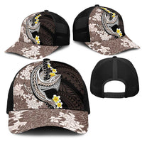 Brown and Black Hawaii Shark Tattoo Mesh Trucker Cap Puakenikeni Lei Plumeria Polynesian Pattern - Polynesian Pride