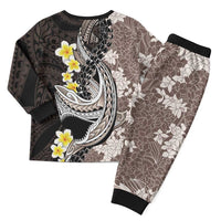 Brown and Black Hawaii Shark Tattoo Christmas Pajama Set Puakenikeni Lei Plumeria Polynesian Pattern - Polynesian Pride