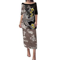 Brown and Black Hawaii Shark Tattoo Puletasi Puakenikeni Lei Plumeria Polynesian Pattern - Polynesian Pride