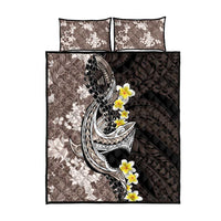 Brown and Black Hawaii Shark Tattoo Quilt Bed Set Puakenikeni Lei Plumeria Polynesian Pattern - Polynesian Pride