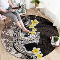 Brown and Black Hawaii Shark Tattoo Round Carpet Puakenikeni Lei Plumeria Polynesian Pattern - Polynesian Pride