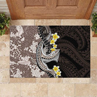 Brown and Black Hawaii Shark Tattoo Rubber Doormat Puakenikeni Lei Plumeria Polynesian Pattern - Polynesian Pride