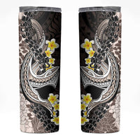 Brown and Black Hawaii Shark Tattoo Skinny Tumbler Puakenikeni Lei Plumeria Polynesian Pattern - Polynesian Pride
