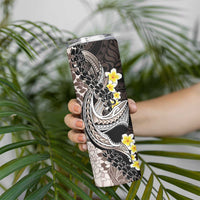 Brown and Black Hawaii Shark Tattoo Skinny Tumbler Puakenikeni Lei Plumeria Polynesian Pattern - Polynesian Pride