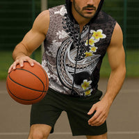 Brown and Black Hawaii Shark Tattoo Sleeveless Zip Hoodie Puakenikeni Lei Plumeria Polynesian Pattern - Polynesian Pride