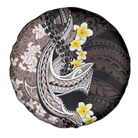 Brown and Black Hawaii Shark Tattoo Spare Tire Cover Puakenikeni Lei Plumeria Polynesian Pattern - Polynesian Pride