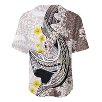 Brown and White Hawaii Shark Tattoo Baseball Jersey Puakenikeni Lei Plumeria Polynesian Pattern LT14 - Polynesian Pride