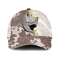 Brown and White Hawaii Shark Tattoo Classic Cap Puakenikeni Lei Plumeria Polynesian Pattern - Polynesian Pride