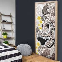 Brown and White Hawaii Shark Tattoo Door Cover Puakenikeni Lei Plumeria Polynesian Pattern - Polynesian Pride