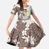 Brown and White Hawaii Shark Tattoo Family Matching Puletasi and Hawaiian Shirt Puakenikeni Lei Plumeria Polynesian Pattern - Polynesian Pride