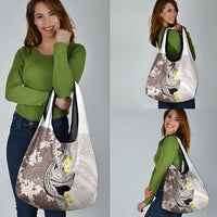 Brown and White Hawaii Shark Tattoo Grocery Bag Puakenikeni Lei Plumeria Polynesian Pattern - Polynesian Pride