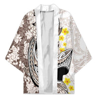 Brown and White Hawaii Shark Tattoo Kimono Puakenikeni Lei Plumeria Polynesian Pattern - Polynesian Pride