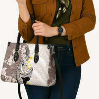 Brown and White Hawaii Shark Tattoo Leather Bag Puakenikeni Lei Plumeria Polynesian Pattern - Polynesian Pride