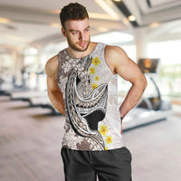 Brown and White Hawaii Shark Tattoo Men Tank Top Puakenikeni Lei Plumeria Polynesian Pattern LT14 White - Polynesian Pride