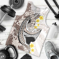 Brown and White Hawaii Shark Tattoo Men Tank Top Puakenikeni Lei Plumeria Polynesian Pattern LT14 - Polynesian Pride