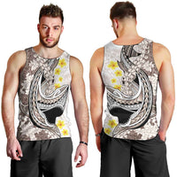 Brown and White Hawaii Shark Tattoo Men Tank Top Puakenikeni Lei Plumeria Polynesian Pattern LT14 - Polynesian Pride