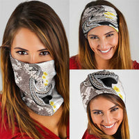 Brown and White Hawaii Shark Tattoo Neck Gaiter Puakenikeni Lei Plumeria Polynesian Pattern - Polynesian Pride