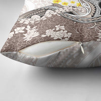 Brown and White Hawaii Shark Tattoo Pillow Cover Puakenikeni Lei Plumeria Polynesian Pattern - Polynesian Pride