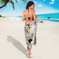 Brown and White Hawaii Shark Tattoo Sarong Puakenikeni Lei Plumeria Polynesian Pattern - Polynesian Pride