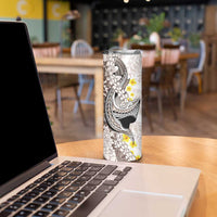 Brown and White Hawaii Shark Tattoo Skinny Tumbler Puakenikeni Lei Plumeria Polynesian Pattern - Polynesian Pride