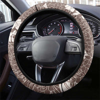 Brown and White Hawaii Shark Tattoo Steering Wheel Cover Puakenikeni Lei Plumeria Polynesian Pattern - Polynesian Pride