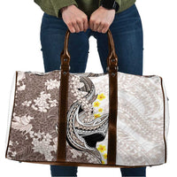 Brown and White Hawaii Shark Tattoo Travel Bag Puakenikeni Lei Plumeria Polynesian Pattern - Polynesian Pride