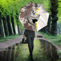 Brown and White Hawaii Shark Tattoo Umbrella Puakenikeni Lei Plumeria Polynesian Pattern - Polynesian Pride