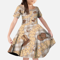 Khaki Palaka Hawaii Cowboy Family Matching Off The Shoulder Long Sleeve Dress and Hawaiian Shirt Puakenikeni Lei Paniolo Papale Seamless Vibes - Polynesian Pride