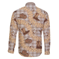 Khaki Palaka Hawaii Cowboy Family Matching Off The Shoulder Long Sleeve Dress and Hawaiian Shirt Puakenikeni Lei Paniolo Papale Seamless Vibes - Polynesian Pride