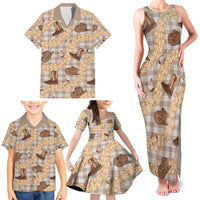 Khaki Palaka Hawaii Cowboy Family Matching Tank Maxi Dress and Hawaiian Shirt Puakenikeni Lei Paniolo Papale Seamless Vibes - Polynesian Pride