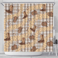 Khaki Palaka Hawaii Cowboy Shower Curtain Puakenikeni Lei Paniolo Papale Seamless Vibes - Polynesian Pride