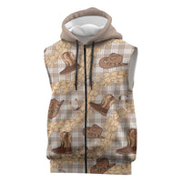 Khaki Palaka Hawaii Cowboy Sleeveless Zip Hoodie Puakenikeni Lei Paniolo Papale Seamless Vibes - Polynesian Pride