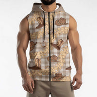 Khaki Palaka Hawaii Cowboy Sleeveless Zip Hoodie Puakenikeni Lei Paniolo Papale Seamless Vibes - Polynesian Pride