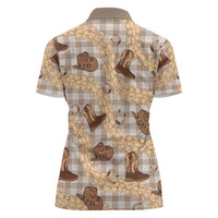 Khaki Palaka Hawaii Cowboy Women Polo Shirt Puakenikeni Lei Paniolo Papale Seamless Vibes - Polynesian Pride