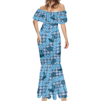 Cyan Palaka Hawaii Cowboy Mermaid Dress Puakenikeni Lei Paniolo Papale Seamless Vibes - Polynesian Pride