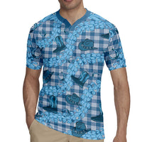 Cyan Palaka Hawaii Cowboy Rugby Jersey Puakenikeni Lei Paniolo Papale Seamless Vibes - Polynesian Pride
