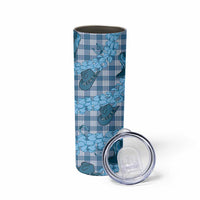 Cyan Palaka Hawaii Cowboy Skinny Tumbler Puakenikeni Lei Paniolo Papale Seamless Vibes - Polynesian Pride