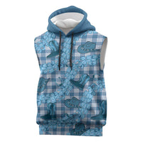 Cyan Palaka Hawaii Cowboy Sleeveless Hoodie Puakenikeni Lei Paniolo Papale Seamless Vibes - Polynesian Pride