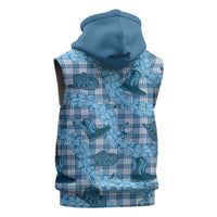 Cyan Palaka Hawaii Cowboy Sleeveless Zip Hoodie Puakenikeni Lei Paniolo Papale Seamless Vibes - Polynesian Pride