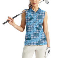 Cyan Palaka Hawaii Cowboy Women Sleeveless Polo Shirt Puakenikeni Lei Paniolo Papale Seamless Vibes - Polynesian Pride