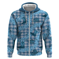 Cyan Palaka Hawaii Cowboy Zip Hoodie Puakenikeni Lei Paniolo Papale Seamless Vibes - Polynesian Pride