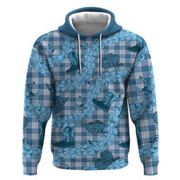 Cyan Palaka Hawaii Cowboy Zip Hoodie Puakenikeni Lei Paniolo Papale Seamless Vibes - Polynesian Pride