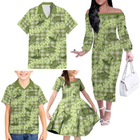 Lime Palaka Hawaii Cowboy Family Matching Off The Shoulder Long Sleeve Dress and Hawaiian Shirt Puakenikeni Lei Paniolo Papale Seamless Vibes - Polynesian Pride