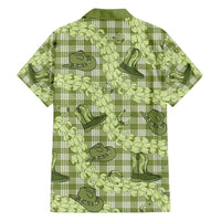 Lime Palaka Hawaii Cowboy Family Matching Off Shoulder Short Dress and Hawaiian Shirt Puakenikeni Lei Paniolo Papale Seamless Vibes - Polynesian Pride