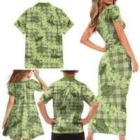 Lime Palaka Hawaii Cowboy Family Matching Short Sleeve Bodycon Dress and Hawaiian Shirt Puakenikeni Lei Paniolo Papale Seamless Vibes - Polynesian Pride