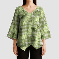 Lime Palaka Hawaii Cowboy Kimono Sleeve Blouse Puakenikeni Lei Paniolo Papale Seamless Vibes - Polynesian Pride