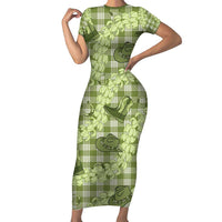 Lime Palaka Hawaii Cowboy Short Sleeve Bodycon Dress Puakenikeni Lei Paniolo Papale Seamless Vibes - Polynesian Pride