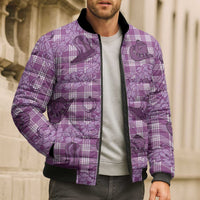 Purple Palaka Hawaii Cowboy Bomber Puffer Jacket Puakenikeni Lei Paniolo Papale Seamless Vibes - Polynesian Pride